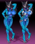 2026 anthro areola biped blizzard_entertainment blush breasts canid claws clothed clothed_anthro clothed_female clothing countershade_torso countershading digital_drawing_(artwork) digital_media_(artwork) feet female fingers front_view fur genitals hair hi_res inner_ear_fluff mammal nipples purplelemons simple_background smile solo standing toes tuft vulva warcraft werecanid werecreature worgen