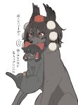  animal_with_hair animalization black_cat black_eyes bow brown_hair cat commentary_request dog frilled_hair_tubes frills hair_bow hair_tubes hakurei_reimu hat highres mouth_hold pom_pom_(clothes) red_bow red_eyes red_hat shameimaru_aya simple_background tktkhappymchyru tokin_hat touhou translation_request white_background 