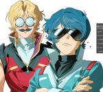  2boys @_@ blonde_hair blue_hair char_aznable crossed_arms groucho_glasses gundam kamille_bidan kamonekm military_uniform multiple_boys quattro_bajeena zeta_gundam 