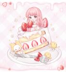  >_< 1girl ahoge animal ankle_socks artist_request assisted_carrying baby_animal bare_arms bare_shoulders bead_necklace beads bird blush_stickers bow bowtie brown_eyes cake cake_slice carrying cat chibi chick chinese_commentary cloak clothed_animal commentary_request dress ear_covers floral_print flower flower_necklace food frilled_dress frills fruit gifty_(nikki) happy heavy holding holding_food holding_fruit hood hood_up hooded_cloak icing jewelry long_hair long_sidelocks miracle_nikki momo_(nikki) necklace nervous_sweating nikki_(nikki) nikki_(series) official_art on_food open_mouth orange_bow orange_bowtie oversized_food oversized_object pink_background pink_dress pink_hair pink_shoes plaid_background pleated_dress print_dress red_flower red_rose rose shadow shoes short_dress sidelocks sitting sleeveless sleeveless_dress smile socks sparkle strawberry strawberry_shortcake strawberry_slice sweat tareme traditional_bowtie trembling very_long_hair wavy_mouth whiskers white_cat white_flower white_socks yellow_cloak 