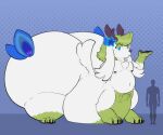 4_fingers absurd_res belly big_belly big_butt blue_eyes butt fingers fur generation_4_pokemon green_body hair hi_res horn huge_belly huge_butt hyper hyper_belly hyper_butt legendary_pokemon looking_at_viewer male mammal morbidly_obese nintendo obese oren_(vezerem) overweight overweight_male pokemon pokemon_(species) shaymin simple_background sky_forme_shaymin solo tail taur thick_thighs vezerem white_body white_fur wide_hips