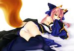  3_(zephyr) animal_ears ass cameltoe fate/extra fate_(series) fox_ears fox_tail highres long_hair panties pink_hair ribbon solo tail tamamo_(fate)_(all) tamamo_no_mae_(fate) thighhighs underwear yellow_eyes 