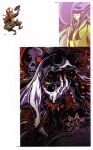  1boy 1girl 1other absurdres androgynous armor artbook beatmania_iidx bemani bird_boy black_hair character_request chicken_boy claws closed_eyes colored_sclera fingernails furry furry_male goli_matsumoto hand_on_own_face highres japanese_clothes long_fingernails long_hair looking_at_viewer official_art red_eyes red_nails scan skull third-party_source vinyl_record yellow_sclera 