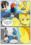 absurd_res anthro blue_body breasts butt clothed clothing comic dialogue digital_media_(artwork) english_text equid equine feathered_wings feathers female friendship_is_magic fur group hair hasbro hi_res male male/female mammal multicolored_hair my_little_pony mythological_creature mythological_equine mythology open_mouth pegasus rainbow_dash_(mlp) rainbow_hair speech_bubble spitfire_(mlp) tail text thunderlane_(mlp) wings wonderbolts_(mlp) yellow_body zeroviks