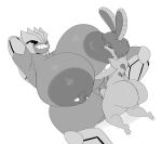 absurd_res anthro big_breasts big_butt breast_play breast_suck breasts brian_(thespiderbunny) butt coffee_demon duo female generation_3_pokemon genitals groudon hi_res huge_breasts legendary_pokemon male monochrome nintendo nipple_piercing nipples penis piercing pokemon pokemon_(species) sex smile sucking vulva