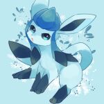  blue_background blue_eyes blue_theme commentary_request glaceon highres leaf looking_at_viewer no_humans open_mouth plant pokemon pokemon_(creature) pokemon_focus satan_(zoroa553) sitting snowflakes solo 