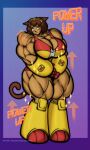 absurd_res anthro big_breasts big_muscles breast_expansion breasts brown_hair clothing domestic_cat expansion eyewear eyewear_on_head felid feline felis female gameoverse gameplay_mechanics glitch_productions goggles goggles_on_head growth hair hi_res huge_muscles huge_thighs kit_(gameoverse) long_tail mammal muscle_growth muscular muscular_arms muscular_female muscular_thighs radarrid3r red_clothing red_eyes solo swimwear tail thick_thighs two-piece_swimsuit whiskers yellow_clothing