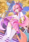 2girls absurdres aqua_panties bag blue_sky commentary_request excella_(delltothu) feixianji_(hairstyle) forehead_jewel fu_xuan_(honkai:_star_rail) hair_ornament hair_rings hair_stick highres holding holding_bag honkai:_star_rail honkai_(series) long_hair multiple_girls neckerchief orange_eyes panties pink_hair pink_skirt pov pov_hands red_neckerchief school_bag school_uniform serafuku skirt sky thighhighs thighs underwear very_long_hair white_serafuku white_thighhighs wind wind_lift 