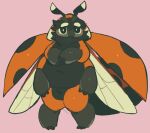 2025 3_fingers 4_arms ambiguous_anthro ambiguous_gender antennae_(anatomy) anthro arthropod beetle belly big_eyes big_pupils black_belly black_body black_hair blush carapace charlie_(serafphim) cheek_tuft circle_eyebrows colored countershading cucujoid digitigrade eyebrow_through_hair eyebrows facial_tuft featureless_crotch fidgeting fingers full-length_portrait hair hand_on_leg hand_on_thigh hands_together hi_res insect insect_wings ladybug looking_at_viewer multi_arm multi_limb multicolored_antennae navel nude overweight overweight_ambiguous overweight_anthro portrait pupils red_body reverse_countershading serafphim shy solo standing translucent translucent_hair tuft wide_hips wings