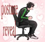  1boy black_hair commentary controller english_text from_side full_body game_controller green_trim headset holding holding_controller holding_game_controller jacket leaning_forward male_focus meme omniscient_reader's_viewpoint short_hair slouching solo striped_clothes striped_jacket taotaille yoo_joonghyuk 