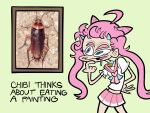 2023 2_horns 4:3 4_fingers ambiguous_feral ambiguous_gender arms_bent arthropod bell bell_collar blattodean blue_collar blue_eyes blue_horn bodily_fluids bottomwear chibidoki clothed clothed_female clothed_humanoid clothing cockroach collar digital_drawing_(artwork) digital_media_(artwork) english_description english_text eyebrows eyelashes female female_humanoid feral fingers flat_chested flat_colors fully_clothed fully_clothed_female fully_clothed_humanoid green_wall hair hand_on_own_back hi_res horn horned_humanoid humanoid insect inside long_hair looking_at_object looking_at_painting newfax not_furry open_mouth painting_(object) photography_(artwork) pigtails pink_bottomwear pink_clothing pink_eyebrows pink_hair pink_scarf pink_skirt pink_tongue saliva saliva_string scarf school_uniform shirt short_horn skirt slim_female slim_humanoid small_horn small_nose solo standing tan_body tan_skin text thin_arms thinking tongue topwear uniform vtuber wall_(structure) white_clothing white_shirt white_topwear