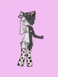 1_eye 3:4 animal_print animal_print_bikini animal_print_thigh_highs anthro bikini blush bodily_fluids bow_tie clothing cow_ears cow_print cow_print_bikini cow_print_thigh_highs cum femboy genital_fluids hi_res kapi0w0 leaking_cum leaking_through_clothing legwear male milk multicolored_body navel olwys pattern_bikini pattern_clothing pattern_legwear pattern_swimwear pattern_thigh_highs pink_background shaking shaking_hips shy simple_background solo sweat sweatdrop swimwear thigh_highs twitching two-piece_swimsuit two_tone_body