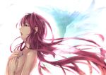  bad_id bad_pixiv_id blue_eyes blue_nails breasts highres itsuya_(daystar) large_breasts long_hair megurine_luka music nail_polish nude open_mouth pink_hair sideboob singing solo very_long_hair vocaloid wings 