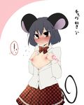  aki_(akikaze_asparagus) animal_ears blush breasts dress_shirt grey_hair mouse_ears mouse_tail nazrin nipples no_bra open_clothes open_shirt pleated_skirt red_eyes shirt short_hair skirt small_breasts solo tail touhou unbuttoned 