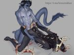 abs american_mythology anal anal_penetration anthro anthro_on_anthro anthro_penetrated anthro_penetrating anthro_penetrating_anthro antlers arm_pull ass_up black_body black_fur black_horn black_sclera blood blue_body blue_eyes blue_fur bodily_fluids bone bone_tail claws cum cum_in_ass cum_inside dominant dominant_male dragon drooling eastern_dragon european_mythology exposed_bone from_behind_position fur genital_fluids glowing glowing_eyes hi_res holding_arms horn hybrid indigenous_north_american_mythology kreuzrakkar lean_muscle leapfrog_position looking_pleasured male male/male monster mythological_creature mythological_scalie mythology north_american_mythology nude penetration red_body red_fur rib_cage rough_sex saliva scalie sex skull skull_head smokey_(skemboldt) submissive submissive_male tail wendigo western_dragon white_claws white_horn yellow_eyes yura_kazzarin_(skullmoss)