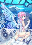  absurdres android ass barefoot blue_eyes detached_sleeves highres k+ legs original pink_hair reflection short_hair solo thighhighs underwater water whale wings 