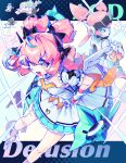  3girls aqua_hair aqua_streaks aria_(human)_(zenless_zone_zero) aria_(robot)_(zenless_zone_zero) aria_(zenless_zone_zero) arm_garter blue_eyes collarbone commentary_request crossed_bangs detached_collar dress dual_persona fingerless_gloves flying_sweatdrops gloves hair_between_eyes hand_on_own_hip highres humanoid_robot looking_at_viewer megaphone multicolored_hair multiple_girls nangong_yu one_eye_closed open_mouth pink_gloves pink_hair quad_tails robot robot_girl shoes star-shaped_pupils star_(symbol) streaked_hair sunna_(zenless_zone_zero) symbol-shaped_pupils v v_over_eye white_dress white_shoes white_wings wifi12341234 wings zenless_zone_zero 