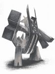  absurdres archaludon commentary_request ewokakukaede highres looking_at_viewer metal_skin monochrome no_humans pokemon pokemon_(creature) pokemon_focus pokemon_scarlet_and_violet standing white_background 