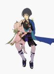  1boy 1girl anemo_symbol_(genshin_impact) anklet armlet armor belt black_belt black_bodysuit black_bow black_bridal_gauntlets black_sandals black_shorts bloomers blue_cape blue_gem blue_kimono blunt_ends bodysuit bow braid bridal_gauntlets bug butterfly cape cat's_cradle choppy_bangs colored_tips commentary detached_sleeves dress e_ss6k eyelashes eyeliner feathers fingernails full_body furisode gem genshin_impact gold_anklet gold_armlet gold_ring green_butterfly green_cape green_eyes green_hair green_sleeves hair_ornament hakama hakama_shorts half_crown_braid highres japanese_armor japanese_clothes jewelry juban kimono kote kurokote leaf leaf_hair_ornament leg_warmers long_hair looking_at_another makeup middle_ring multicolored_hair nahida_(genshin_impact) open_clothes open_hand open_kimono open_mouth pleated_shorts pom_pom_(clothes) purple_eyes purple_rope purple_sash red_eyeliner rope sandals sash scaramouche_(genshin_impact) short_dress shorts shoulder_peek side_cape side_ponytail sidelocks sitting sitting_on_lap sitting_on_person size_difference socks stirrup_footwear stirrup_legwear tassel teeth toeless_legwear toenails toes tsurime untranslatable_commentary upper_teeth_only wanderer_(genshin_impact) white_background white_bloomers white_dress white_hair white_kimono white_leg_warmers white_socks yellow_feathers zouri 