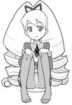  big_hair drill_hair feet greyscale heriyama long_hair lowres monochrome panties panties_under_pantyhose pantyhose rockman ryuusei_no_rockman shirogane_luna solo twintails underwear upskirt 