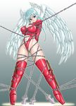  amiba00 angel_wings arms_behind_back bdsm bondage boots bound breasts chain cleavage covered_nipples final_fantasy final_fantasy_tactics head_wings large_breasts legs leotard long_legs red_eyes red_legwear red_leotard silver_hair thigh_boots thighhighs thighs ultima_(fft) wings 