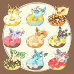  artist_name blue_eyes blush blush_stickers brown_eyes colored_sclera commentary_request donut eevee espeon flareon food food_focus glaceon heart jolteon leafeon lying no_humans pokemon pokemon_(creature) pokemon_focus purple_eyes red_sclera rizu_(rizunm) smile sprinkles sylveon twitter_username umbreon vaporeon 