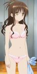 bra brown_eyes brown_hair flat_chest highres lingerie long_hair navel panties screencap solo stitched stomach third-party_edit to_love-ru underwear underwear_only yuuki_mikan 