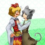  animal_ears bbb_(33kudo) blonde_hair food hair_ornament jewelry mouse_ears mouse_tail multiple_girls nazrin pendant pocky pocky_kiss shared_food short_hair tail toramaru_shou touhou yellow_eyes 