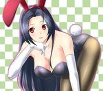  animal_ears bent_over blue_hair breasts bunny_ears bunnysuit cleavage elbow_gloves gloves idolmaster idolmaster_(classic) large_breasts legs lips long_hair miura_azusa pantyhose red_eyes shougi_(116) solo thighs 