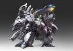  absurdres alyzeus arms_at_sides chibi chinese_commentary clenched_hands commentary_request full_body glowing glowing_eyes gradient_background grey_background gundam gundam:_hathaway's_flash highres making-of_available mecha mecha_focus missile_pod mobile_suit no_humans nu_gundam_mp_type robot science_fiction sd_gundam solo standing v-fin yellow_eyes zakuma 