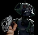2026 3d_(artwork) ambiguous_gender animatronic anthro black_background blue_body brown_body canid canine chest_tuft digital_media_(artwork) disgust fan_character fangs female_(lore) five_nights_at_freddy's fox gun hi_res holding_gun holding_object holding_ranged_weapon holding_weapon machine mammal meme purple_eyelids ranged_weapon reaction_image robot robot_anthro scottgames sharp_teeth simple_background sofy_lauren_foxlott solo source_filmmaker_(artwork) teeth true_crime:_streets_of_la tuft weapon zelyonka