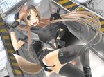  animal_ears brown_eyes brown_hair fingerless_gloves gloves gun one_eye_closed original panties retsumaru rifle salute shorts solo tail thighhighs underwear upshorts vest weapon white_panties 