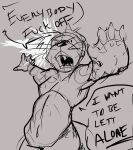 2026 anthro claws dialogue english_text guide_lines male mammal membrane_(anatomy) mustelid navel nude open_mouth otter pandottermon sketch solo speech_bubble spread_arms text vent_art webbed_hands whiskers yelling