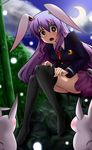  adjusting_clothes adjusting_legwear animal_ears blazer bunny bunny_ears byoubyou crescent crescent_moon highres jacket long_hair moon necktie purple_hair red_eyes reisen_udongein_inaba solo tears thighhighs thighhighs_pull touhou 