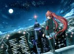  absurdres armband cityscape full_moon highres ledge long_hair looking_back moon night night_sky red_hair sky solo star_(sky) starry_sky thighhighs umineko_no_naku_koro_ni ushiromiya_ange very_long_hair zen_(weishanzhe) 