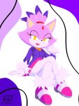  2025 anthro artist_name biped black_nose blaze_the_cat clothed clothing crossed_legs domestic_cat felid feline felis female forehead_gem fulgito_ast fur gem hi_res mammal open_mouth pink_body pink_ears pink_fur sega simple_background sitting solo sonic_the_hedgehog_(series) text white_background yellow_eyes 