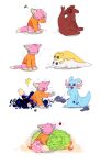 2026 aaasakawa ambiguous_gender artificer_(rain_world) clothing ellipsis empty_eyes eyes_closed felid feline feral five_pebbles_(rain_world) fur green_body green_fur group hi_res holding_object inner_ear_fluff licking looking_at_another mammal monk_(rain_world) one_eye_closed open_mouth pawpads paws pink_body quadruped rain_world red_body rivulet_(rain_world) saint_(rain_world) self_lick sibling_(lore) sleeping slugcat survivor_(rain_world) tail tongue tongue_out tuft videocult