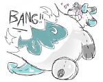 absurd_res air_inflation anthro bang_(sound_effect) blush body_inflation bursting fatal heart_eyes heart_symbol hi_res inflation looking_at_viewer male mammal mustelid musteline navel outie_navel pool_toy pooltoy_transformation pop_(sound_effect) solo starry_stoat stoat tav_(starry_stoat) true_musteline weasel