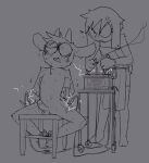angry anthro apron bovid bravo_(bravobunny) bravobunny caprine chair clothing duo electricity electrocution furniture genitals goat grey_background greyscale hi_res horn humanoid_genitalia humanoid_penis lagomorph leporid male mammal monochrome nude_anthro nude_male penis questionable_consent rabbit simple_background torture