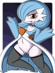 abstract_background absurd_res alternative_fashion blush border butt butt_from_the_front cel_shading chest_spike choker clothing colored digital_media_(artwork) dreameclipsewolf eyelashes featureless_feet feet female flat_chested gardevoir generation_3_pokemon genitals goth half-closed_eyes hi_res innie_vulva jewelry legwear looking_at_viewer makeup narrowed_eyes navel navel_piercing necklace nintendo not_furry orange_eyes outline piercing pokemon pokemon_(species) pseudo_clothing pseudo_hair shaded shiny_pokemon solo spikes spikes_(anatomy) thigh_highs tired_eyes vulva