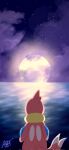  2025 2_tails 3_toes artist_name biped buizel cloud feet feral fulgito_ast fur generation_4_pokemon hi_res light long_tail male moon moonlight multi_tail night nintendo orange_body orange_fur orange_tail pokemon pokemon_(species) sea sky solo standing star starry_sky tail text toes water 