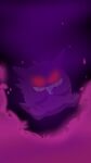 2025 3_fingers 3_toes ambiguous_gender feet feral fingers floating fulgito_ast generation_1_pokemon gengar glowing glowing_eyes hi_res nintendo pokemon pokemon_(species) purple_background purple_body purple_tail red_eyes short_tail simple_background smile solo tail teeth toes 