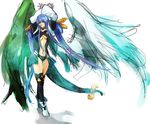  arms_up asymmetrical_wings blue_hair bow breasts dizzy guilty_gear hair_bow medium_breasts red_eyes ribbon sesame_ange sketch solo tail tail_ribbon underboob wings 