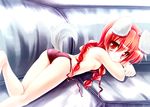  animal_ears bad_id bad_pixiv_id braid couch dog_ears dog_tail long_hair lyrical_nanoha mahou_shoujo_lyrical_nanoha panties red_eyes red_hair side-tie_panties solo tail teruui topless twin_braids underwear untied vita 