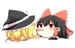  bad_pixiv_id blush food fuyu-nagi hakurei_reimu kirisame_marisa no_humans pocky pocky_kiss shared_food touhou yukkuri_shiteitte_ne 