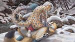 absurd_res anal anal_penetration animal_genitalia animal_penis anthro anthro_on_feral anus balls bestiality binaryfox blue_eyes bodily_fluids brown_eyes butt canid canine canine_genitalia canine_penis cheetah claws cum cum_in_ass cum_in_mouth cum_inside cum_on_face cum_on_muzzle detailed detailed_background digital_media_(artwork) digital_painting_(artwork) duo erection felid feline feral fox fur genital_fluids genitals hair hi_res knot male male/male male_penetrated male_penetrating male_penetrating_male mammal markings nature nature_background open_mouth outside painting_(artwork) pawpads paws penetration penile penis plant sex shaded signature smile snow swift_fox tail tailbyte taily_(tailbyte) teeth tongue tree true_fox yellow_body