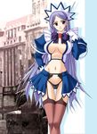  blue_hair clock garter_belt long_hair maid original sl73amg solo thighhighs tower 