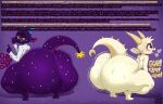absurd_res ambiguous_gender anthro big_butt butt chikn_nuggit dialogue dragon duo eyewear fwench_fwy_(chikn_nuggit) glasses hi_res huge_butt male male/male mythological_creature mythological_scalie mythology scalie simple_background skunk_bunk smug text thick_thighs tired twerking watermark