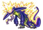  absurdres commentary drooling electricity forked_tongue glowing glowing_eyes highres hunched_over long_tongue no_humans pokemon pokemon_(creature) pokemon_focus railroadlion tail tongue toxtricity toxtricity_(amped) very_long_tail very_long_tongue 