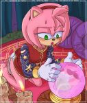 absurd_res amy_rose anthro barefoot blush candle crystal_ball curtains diaper eulipotyphlan exposed_diaper feet female fortune_teller fortune_telling fur green_eyes hedgehog hi_res inside jewelry kneeling mammal necklace paddedulf pillow pink_body pink_fur sega soiled_diaper solo sonic_the_hedgehog_(series) unclean_diaper used_diaper